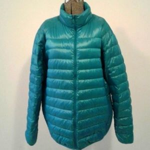 UNIQLO ULTRA LIGHT DOWN turquoise shiny blue packable puffer jacket men's XL